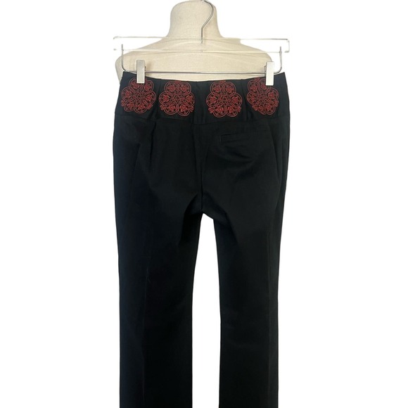 Anthropologie Elevenses Embroidered Black Slacks Size 6 Side Zip Straight Leg - Picture 13 of 16